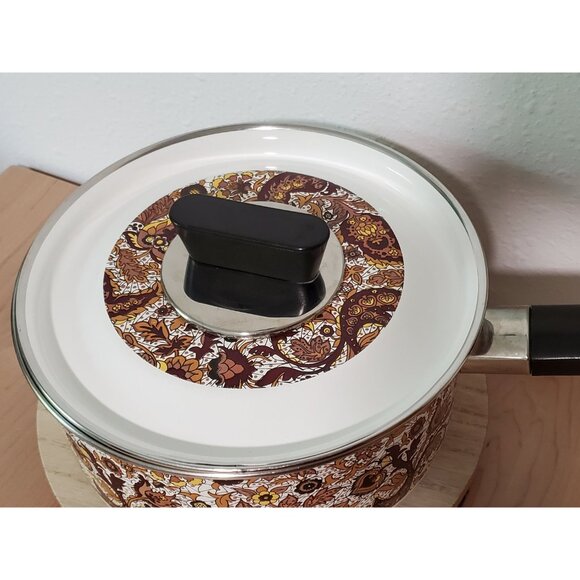 Prestige Japy Marne Brown Paisley Enamel Lidded Pot - Picture 5 of 10